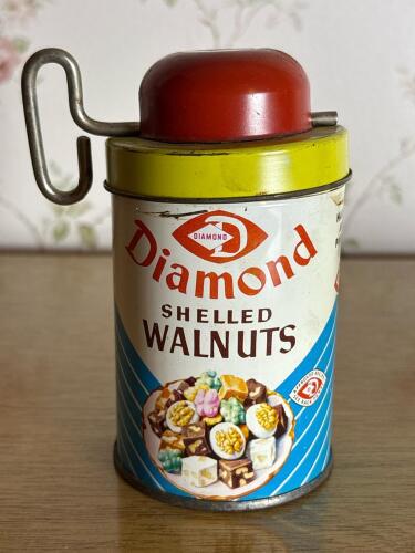 Vintage Diamond Shelled Walnuts Tin with Lid