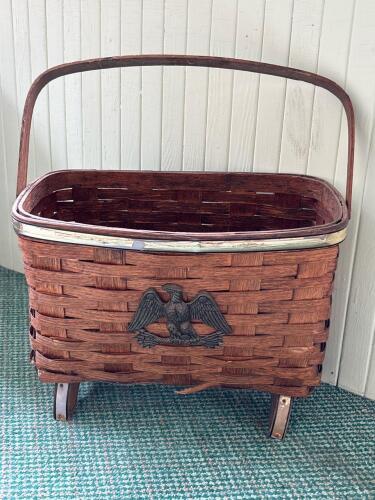 Woven Wood Basket with Metal Eagle Plaque