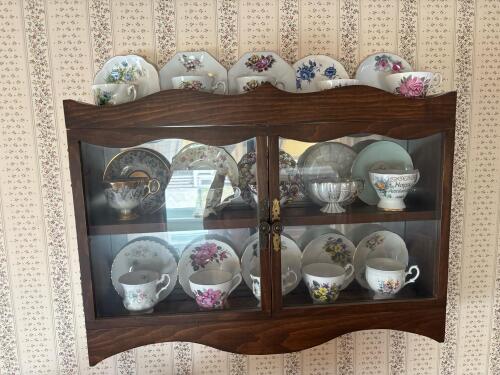 Wall-Mounted Curio Cabinet with Tea Cups