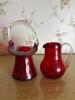 Two Ruby Crackle Glass Basket and Pitcher in the Mid-Century Style