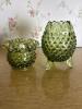 Two Green Hobnail Glass Rose Bowl and Compote Set