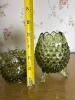 Two Green Hobnail Glass Rose Bowl and Compote Set - 2