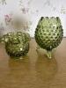 Two Green Hobnail Glass Rose Bowl and Compote Set - 3