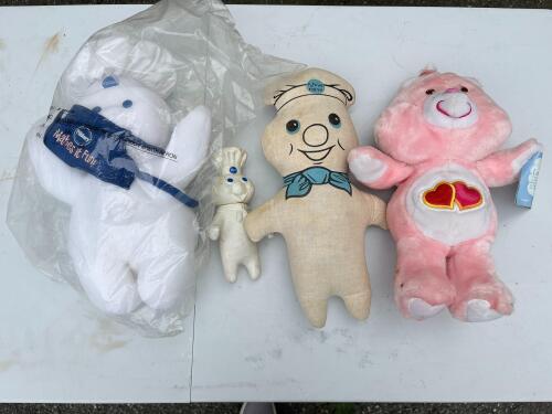 Vintage Care Bear, Pillsbury Doughboy Plush, and Poppin' Fresh Doll