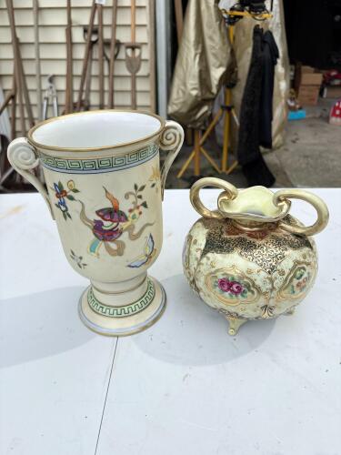 Pair of Hand Painted Nippon Vases, Moriage and Art Nouveau Style
