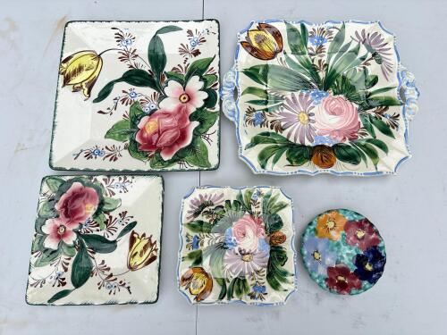 Nine Italian Floral Faience Plates and Tray, Borsato Nove Style