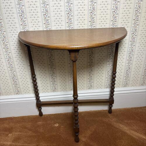 Vintage Wooden Demilune Table with Spindle Legs