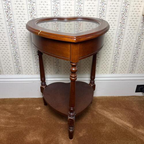 Butler Heart-Shaped Glass Top Wooden Display Table
