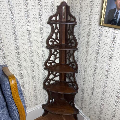 Vintage Ornate Wooden Corner Whatnot Shelf