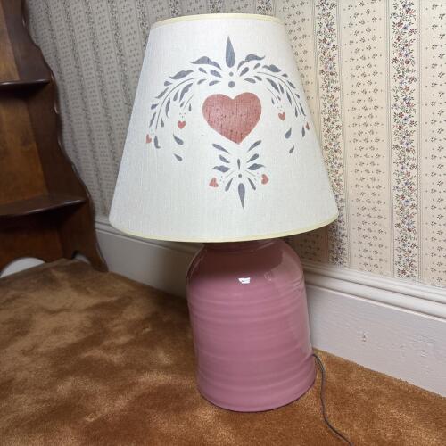 Pink Ceramic Table Lamp with Folk-Art Style Shade