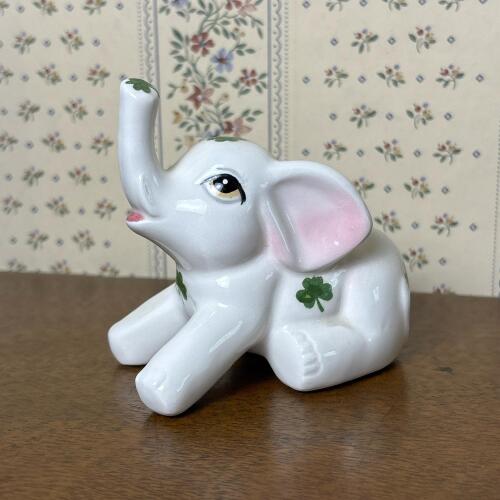 Lefton Ceramic Elephant Figurine with Shamrock Accents
