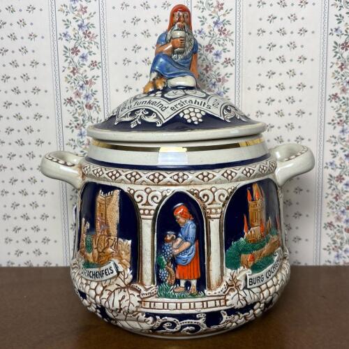Vintage German Stoneware Figural Lidded Bowl