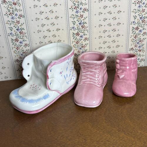 Trio of Ceramic Baby Shoe Planters
