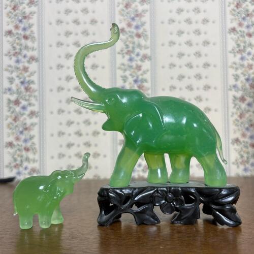 Two Green Elephant Figurines