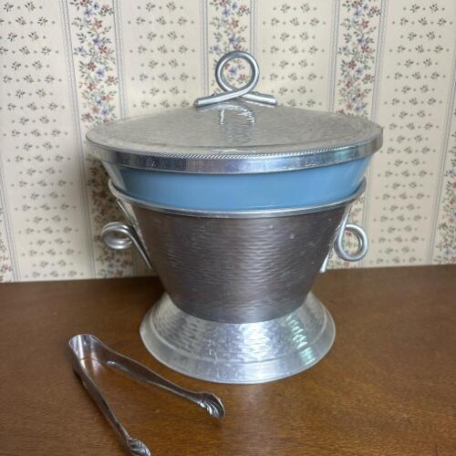 Nasco Ice Bucket with Blue Fire King Glass Insert
