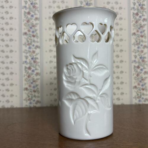 Lenox Porcelain Vase With Heart Cutouts and Embossed Rose