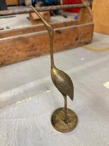Brass Crane Bird Figurine in Mid-Century Modern Style