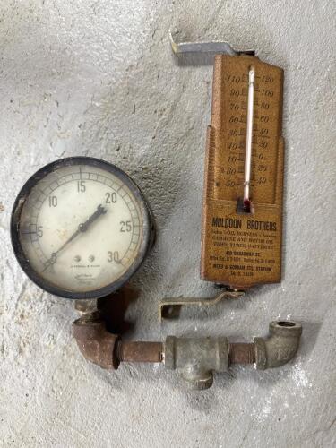 Vintage Pressure Gauge and Muldoon Brothers Thermometer