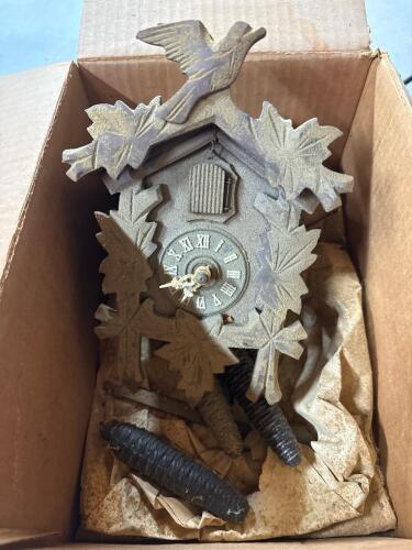 German Black Forest-Style Cuckoo Clock with Carved Bird Decoration - For Parts/Repair