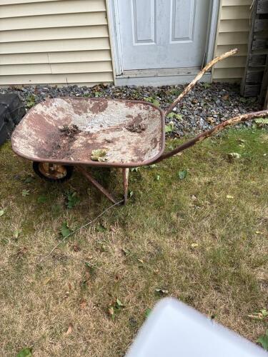 Rustic Metal Wheelbarrow with Single Wheel