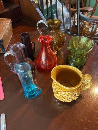 Vintage Art Glass Miniature Pitchers and Japan Pottery Creamer
