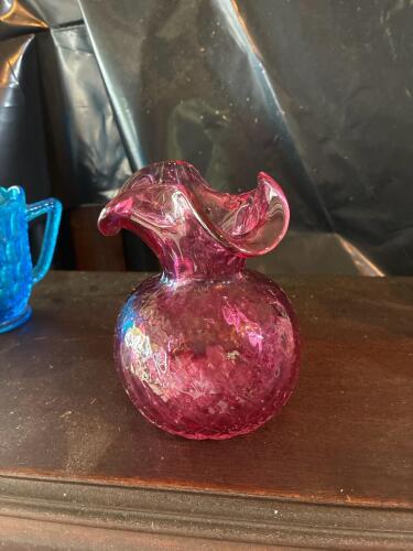Fenton Cranberry Glass Ruffled Vase