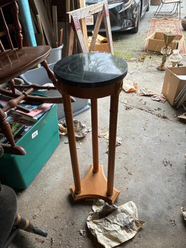 Pedestal Stand With Green Marble Top and Wooden Base