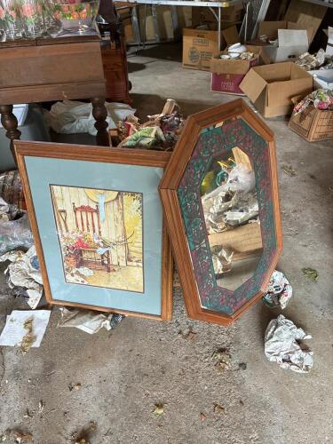 Framed Art Print and Octagonal Floral-Pattern Mirror