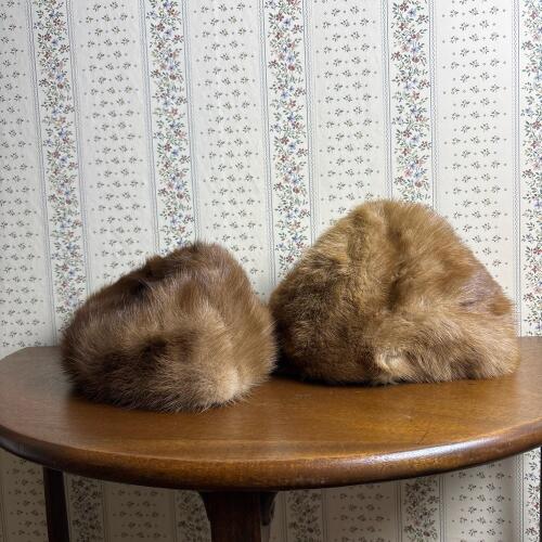 Pair of Vintage Brown Faux Fur Pillbox Hats