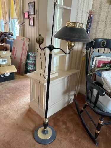 Vintage Black and Brass Floor Lamp With Tole-Style Shade