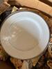 Three Boxes of Mystery Silver and White Porcelain Dinnerware