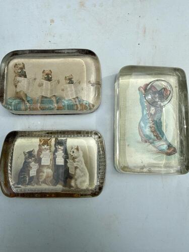 Glass Paperweights with Anthropomorphic Animal Illustrations