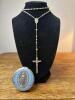 Sterling Silver Rosary with Crucifix and Blue Metal Case