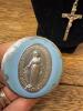 Sterling Silver Rosary with Crucifix and Blue Metal Case - 2
