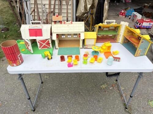 Lot of Fisher-Price Play Family House, School, and Barn