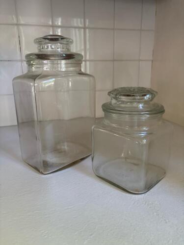Pair of Clear Glass Storage Jars with Lids