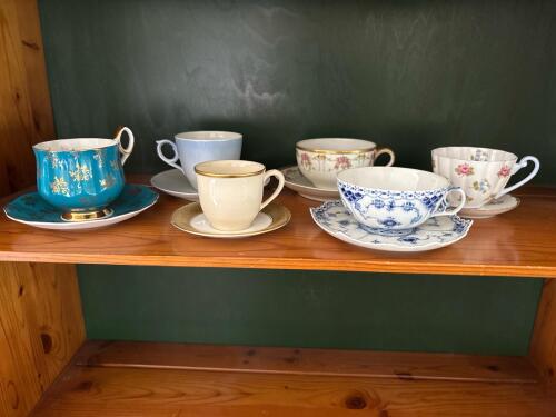 Assorted Vintage Porcelain Teacups and Saucers