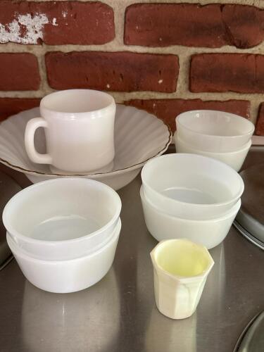 Vintage Fire-King Milk Glass Bowls and Mug