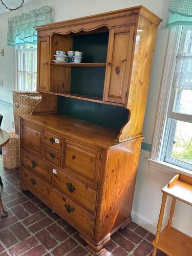 Pine Hutch With Drawers and Cabinets