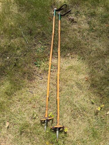 Vintage Bamboo Ski Poles with Leather Straps