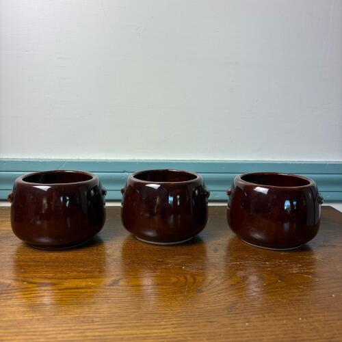 Trio of West Bend Brown Glazed Stoneware Bean Pots