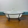 Glasbake White Oven Dish with Glass Lid and Metal Stand