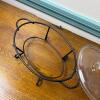 Glasbake White Oven Dish with Glass Lid and Metal Stand - 3