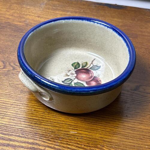 Monroe Salt Works Handled Stoneware Bowl With Fruit Motif