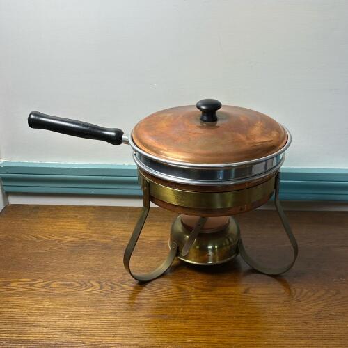 Vintage Copper Chafing Dish with Metal Insert and Brass-Tone Stand