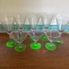 Eight Piece Etched Stemware Set with Uranium Glass Bases