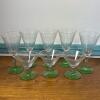 Eight Piece Etched Stemware Set with Uranium Glass Bases - 2