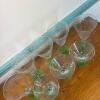 Eight Piece Etched Stemware Set with Uranium Glass Bases - 3