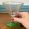 Eight Piece Etched Stemware Set with Uranium Glass Bases - 4