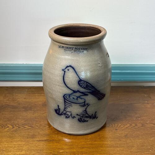 Beaumont Pottery Stoneware Crock With Blue Bird Design